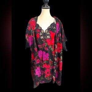 Vintage 70s Lucie Ann II Black Red & Pink Lingerie Set Size Small Nightgown Robe